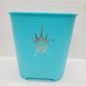 VTG 60s Aqua Blue MCM Trash Can Plastic ~ Crown Burst Bathroom Wastebasket